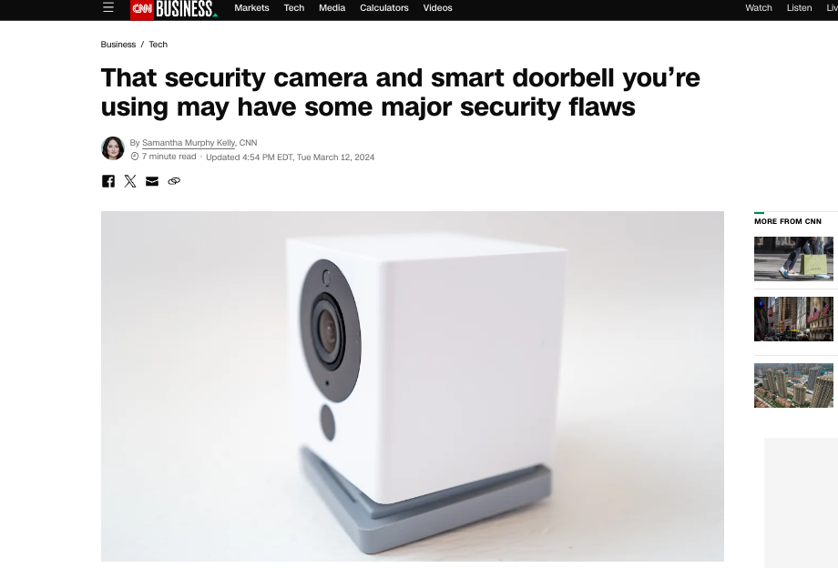 That security camera and smart doorbell you’re using may have some major security flaws - CNN.com - March 2024
