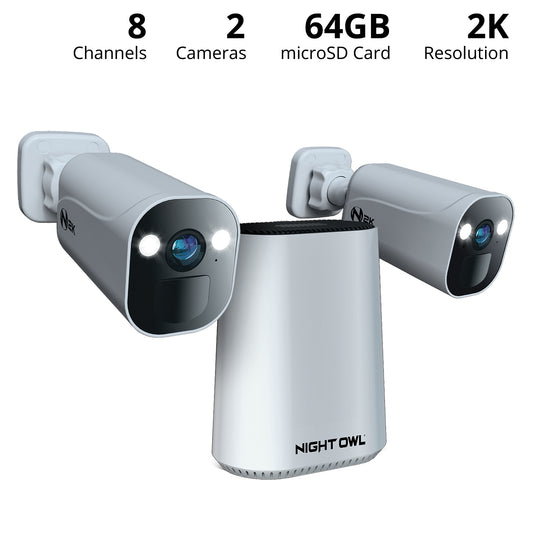 Expandable Wi-Fi Security Hub with 64GB microSD Card and 2 Wire Free 2K Deterrence Cameras