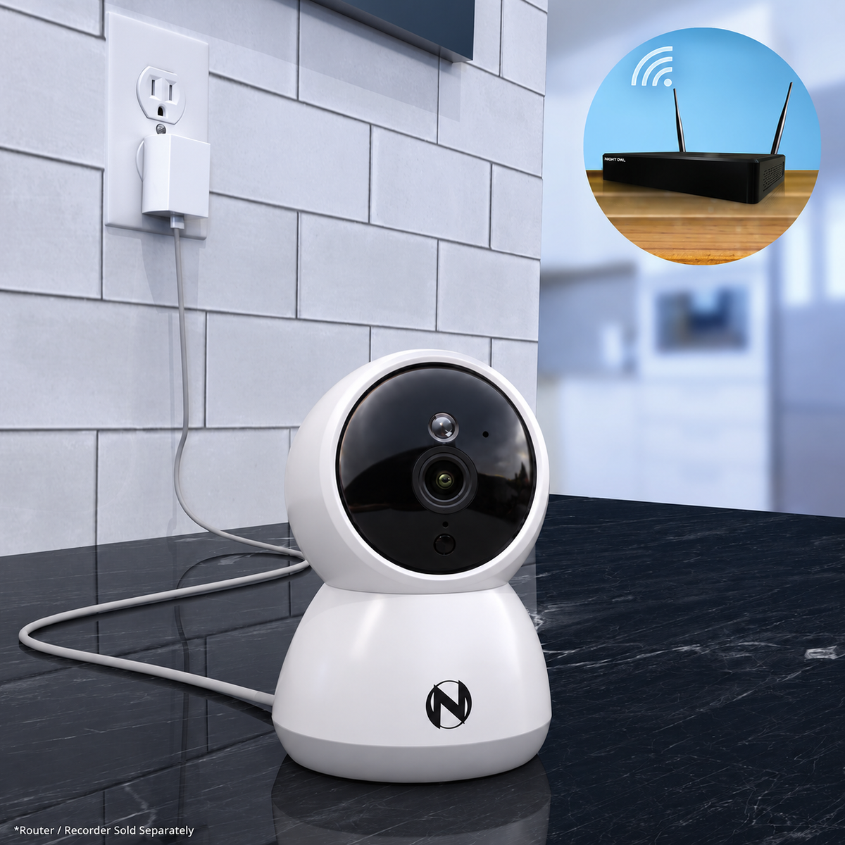 Indoor Wi-Fi IP Plug In 3MP Deterrence Camera with Pan, Tilt and 2-Way Audio - 2 pack - White
