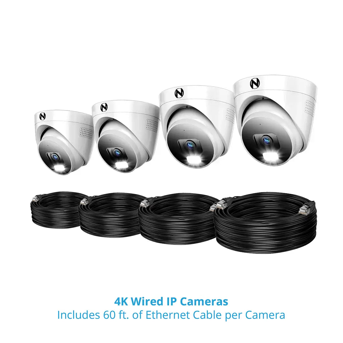 24 Channel 12MP eNVR with 2TB HDD and 4 Wired IP 4K Dome Cameras w 2-Way Audio - 8 POE Ports