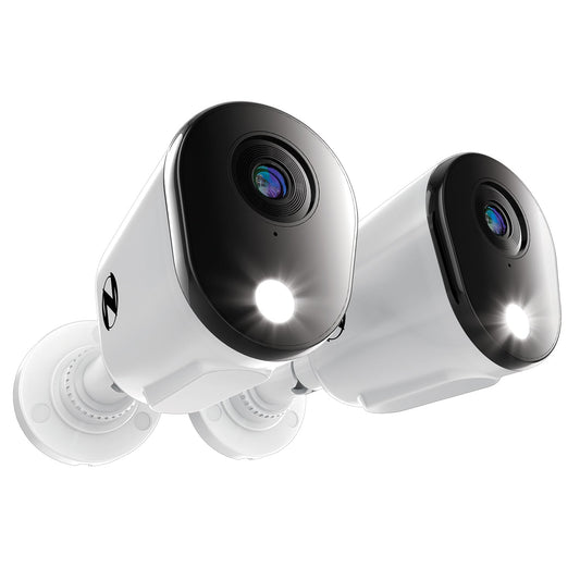 Refurbished Add On Wired 2K Deterrence Cameras with 2-Way Audio - 2 Pack - White