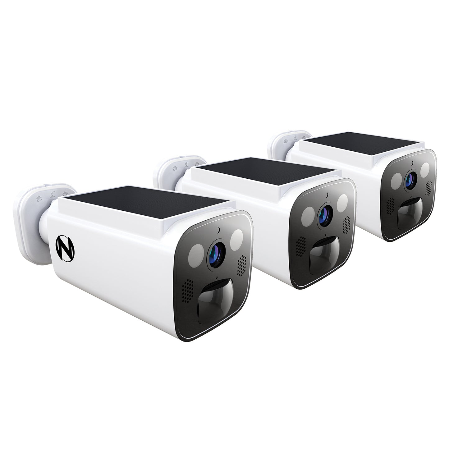 Solar Powered Wire Free 2K Camera with Spotlight and 2-Way Audio - 3 Pack - White