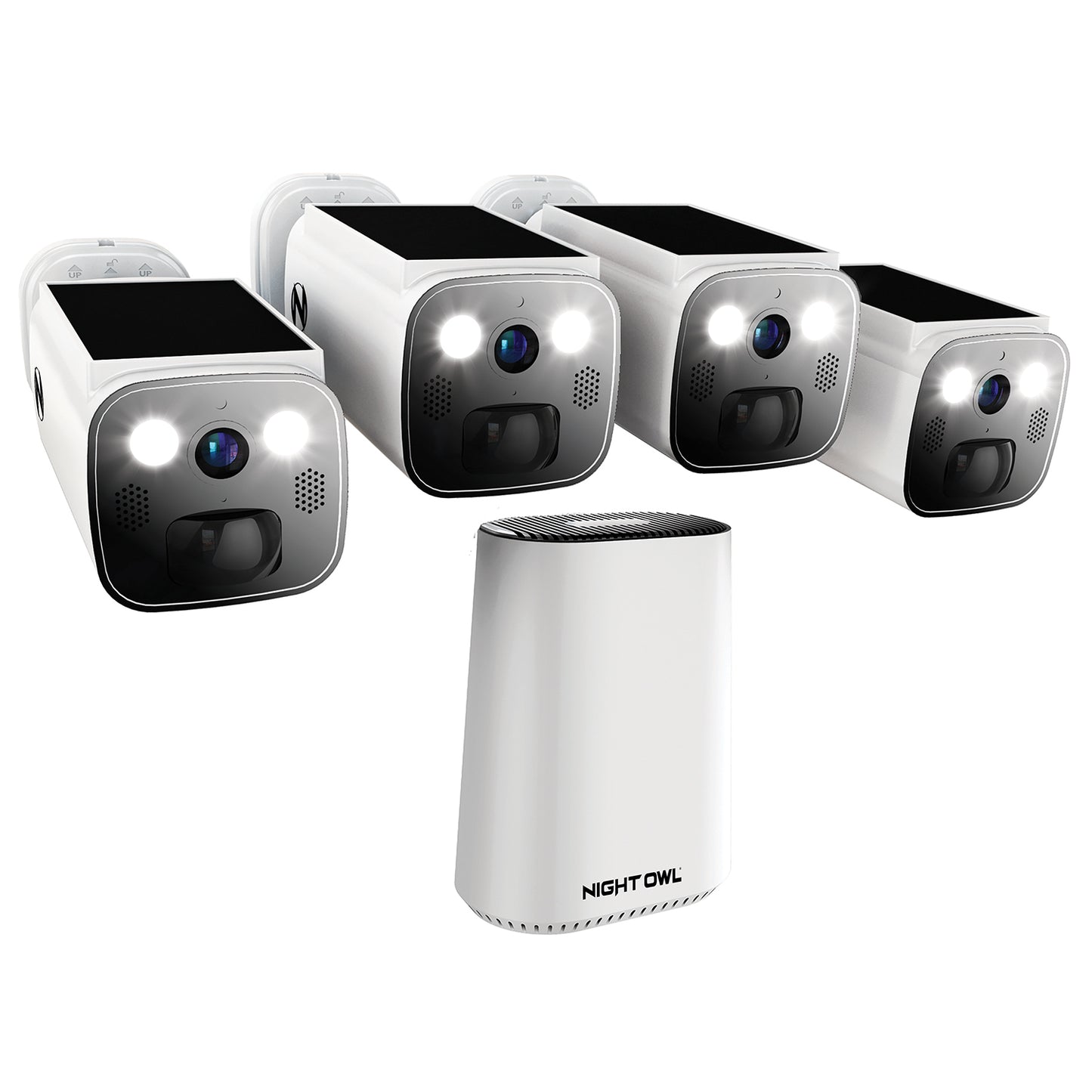 Expandable Wi-Fi Security Hub with 64GB microSD Card and 4 Wire Free Solar 2K Deterrence Cameras