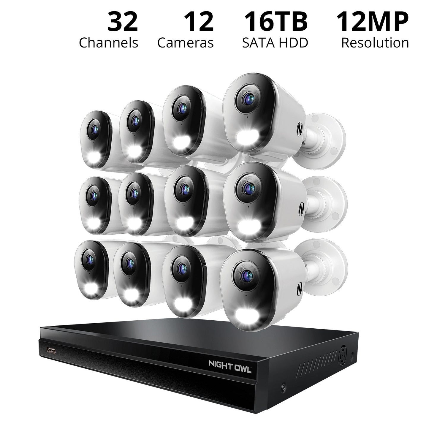 2-Way Audio 32 Channel 12MP NVR with 16TB HDD and 12 Wired IP 4K Deterrence Cameras