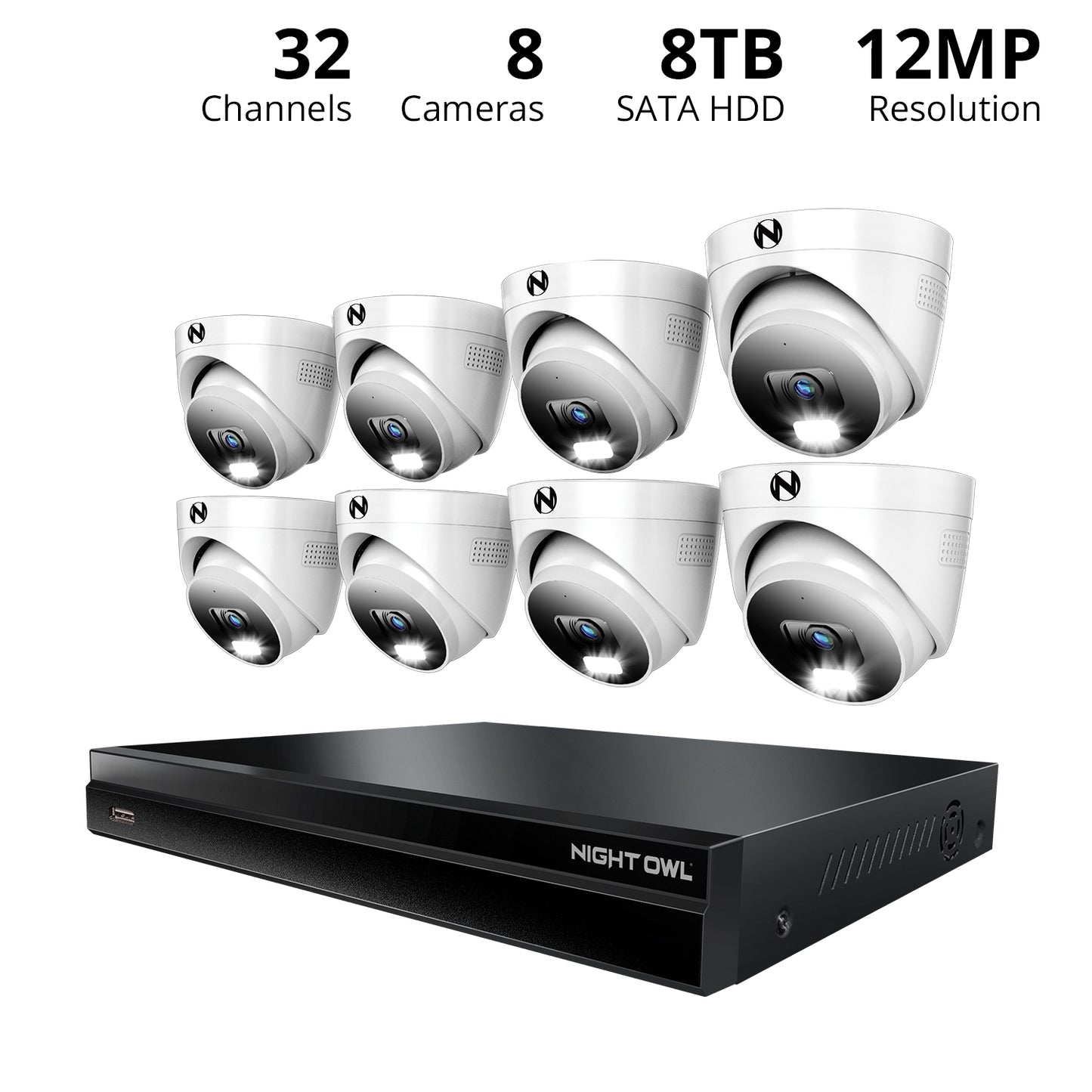 2-Way Audio 32 Channel 12MP NVR with 8TB HDD and 8 Wired IP 4K Deterrence Dome Cameras