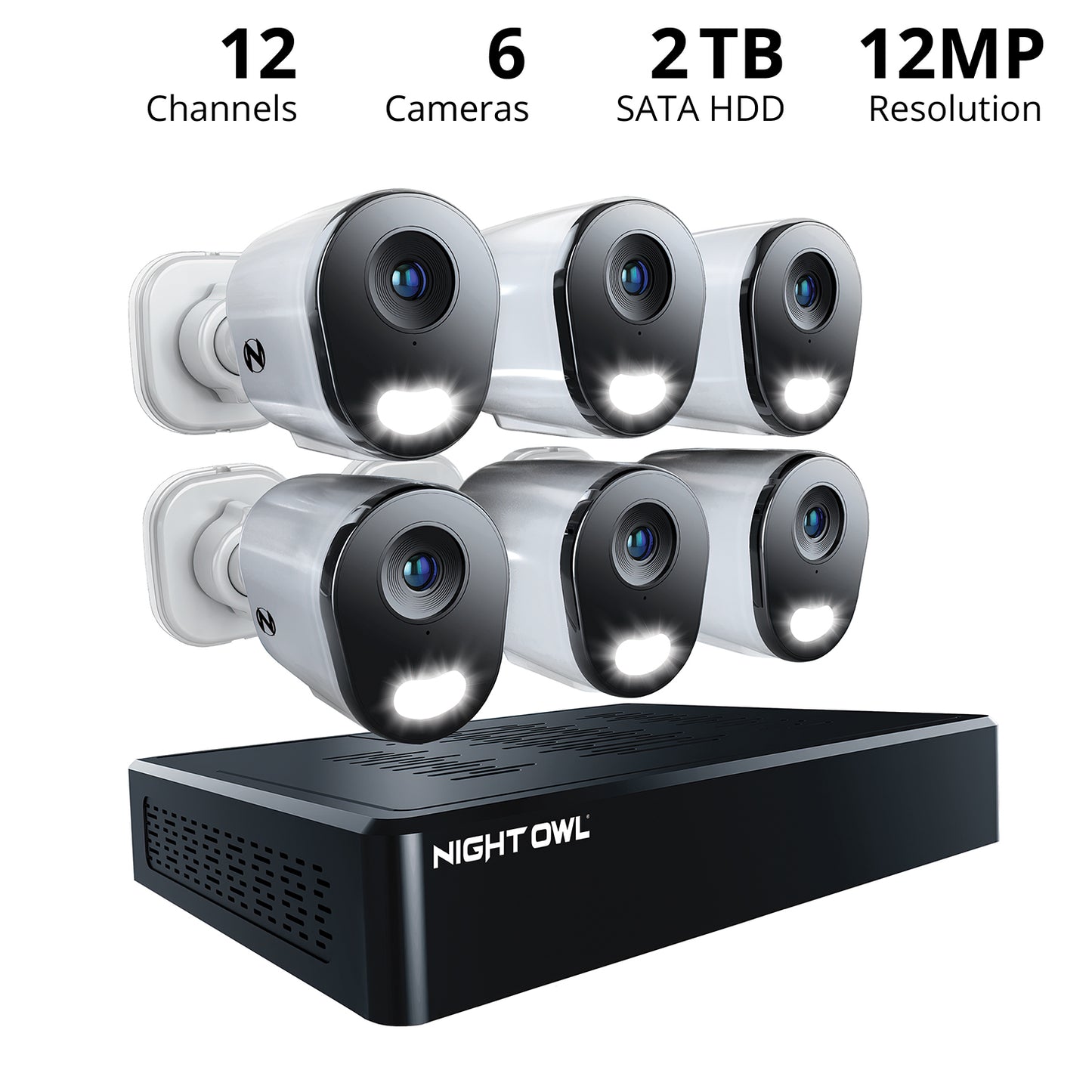 Power over Ethernet 12 Channel 4K+ 12MP NVR Security System with 2TB HD and 6 Wired IP 4K+ Deterrence Cameras and 2 Way Audio