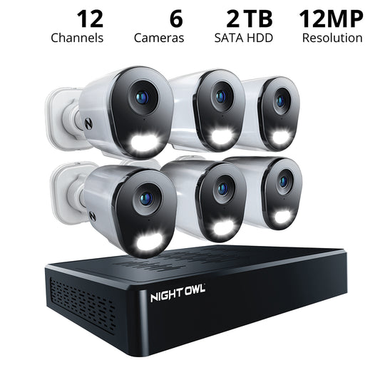 Power over Ethernet 12 Channel 4K+ 12MP NVR Security System with 2TB HD and 6 Wired IP 4K+ Deterrence Cameras and 2 Way Audio