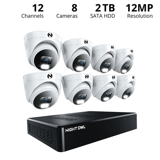 Power over Ethernet 12 Channel 4K+ 12MP NVR Security System with 2TB HD and 8 Wired IP 4K+ Deterrence Dome Cameras