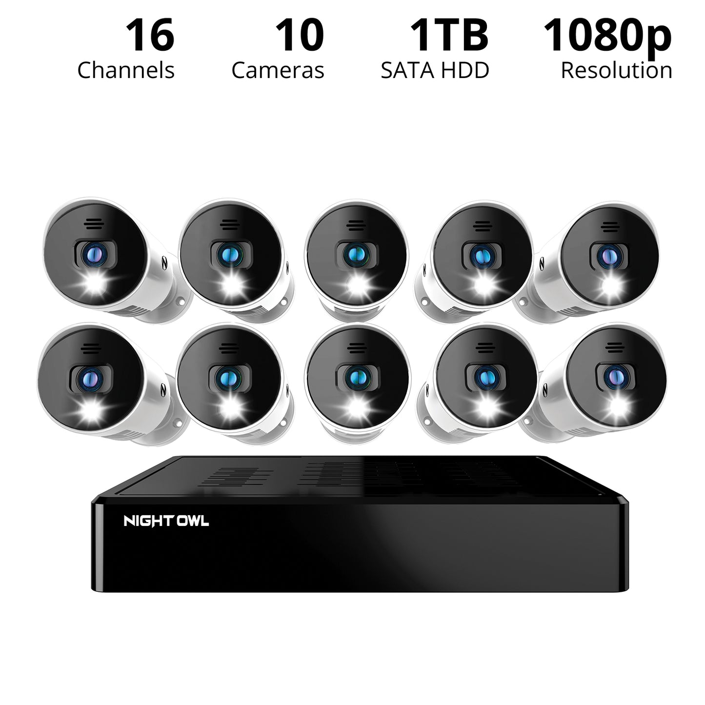 16 channel 10 camera security camera system with stats