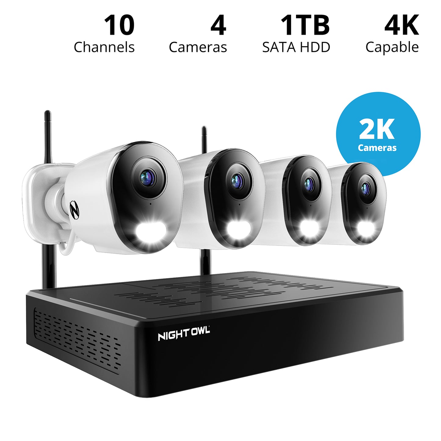 10 Channel 4K Wi-Fi NVR Security System with 1TB Hard Drive and 4 Wi-Fi IP 2K Deterrence Cameras with 2-Way Audio