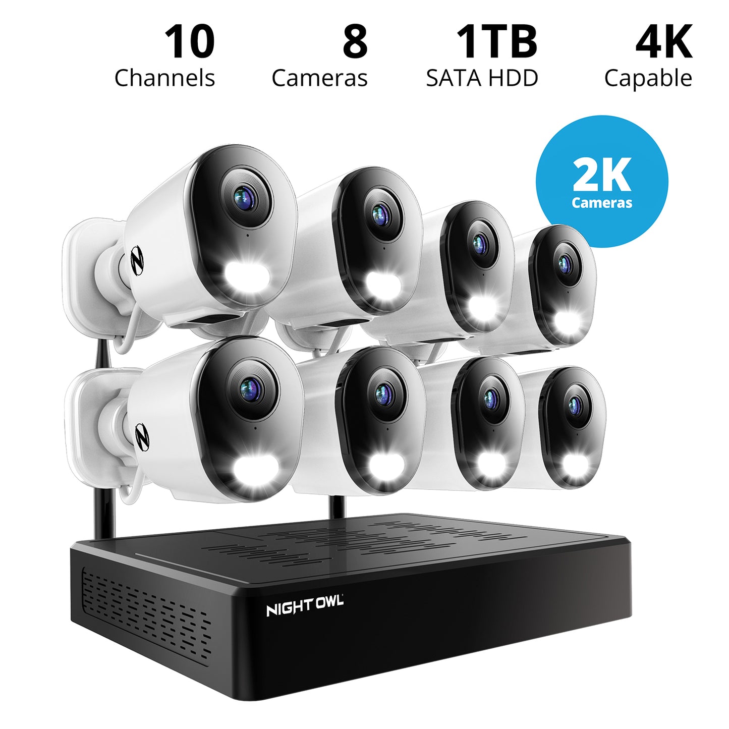 10 Channel 4K Wi-Fi NVR Security System with 1TB Hard Drive and 8 Wi-Fi IP 2K Deterrence Cameras with 2-Way Audio