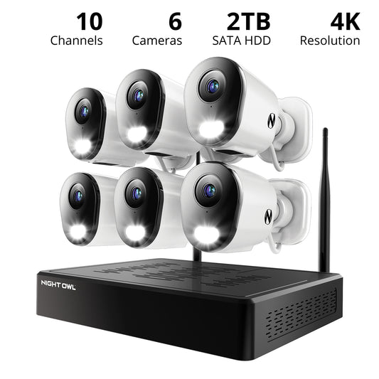 Refurbished 10 Channel 4K Wi-Fi NVR Security System with 2TB Hard Drive and 6 Wi-Fi IP 4K Deterrence Cameras with 2-Way Audio