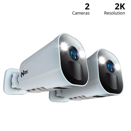 Refurbished Wire Free (Battery) 2K Spotlight Cameras with 2-Way Audio and Audio Alerts and Siren - 2 Pack - White