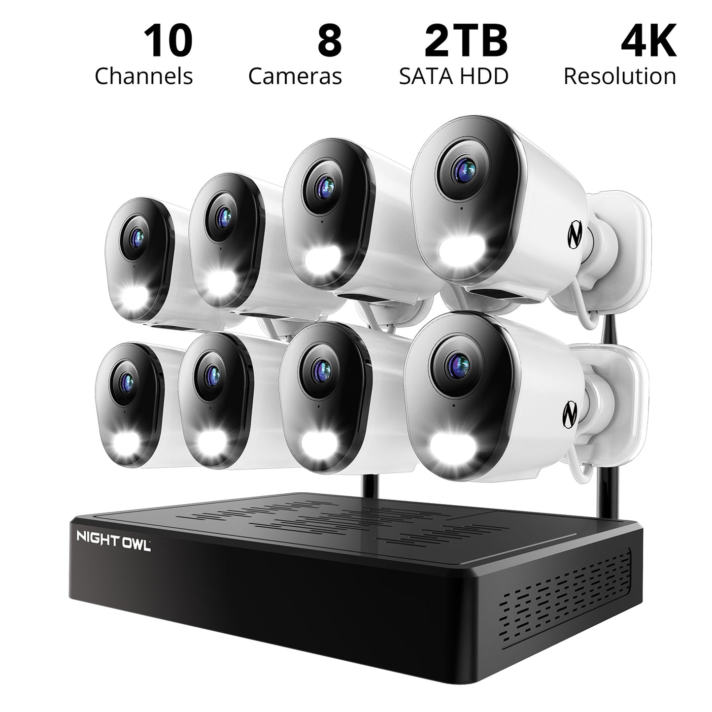 10 Channel 4K Wi-Fi NVR Security System with 2TB Hard Drive and 8 Wi-Fi IP 4K Deterrence Cameras with 2-Way Audio