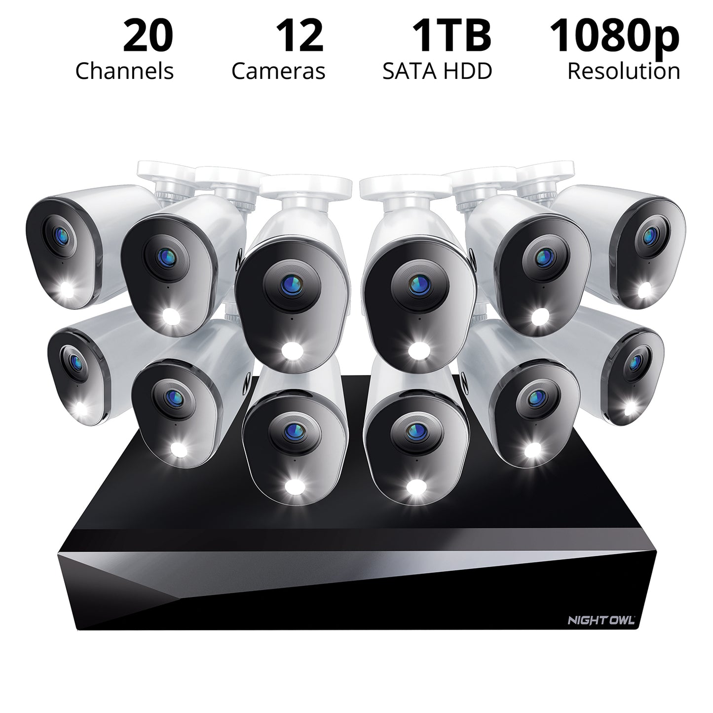 2-Way Audio 20 Channel DVR Security System with 1TB Hard Drive and 12 Wired 1080p Deterrence Cameras