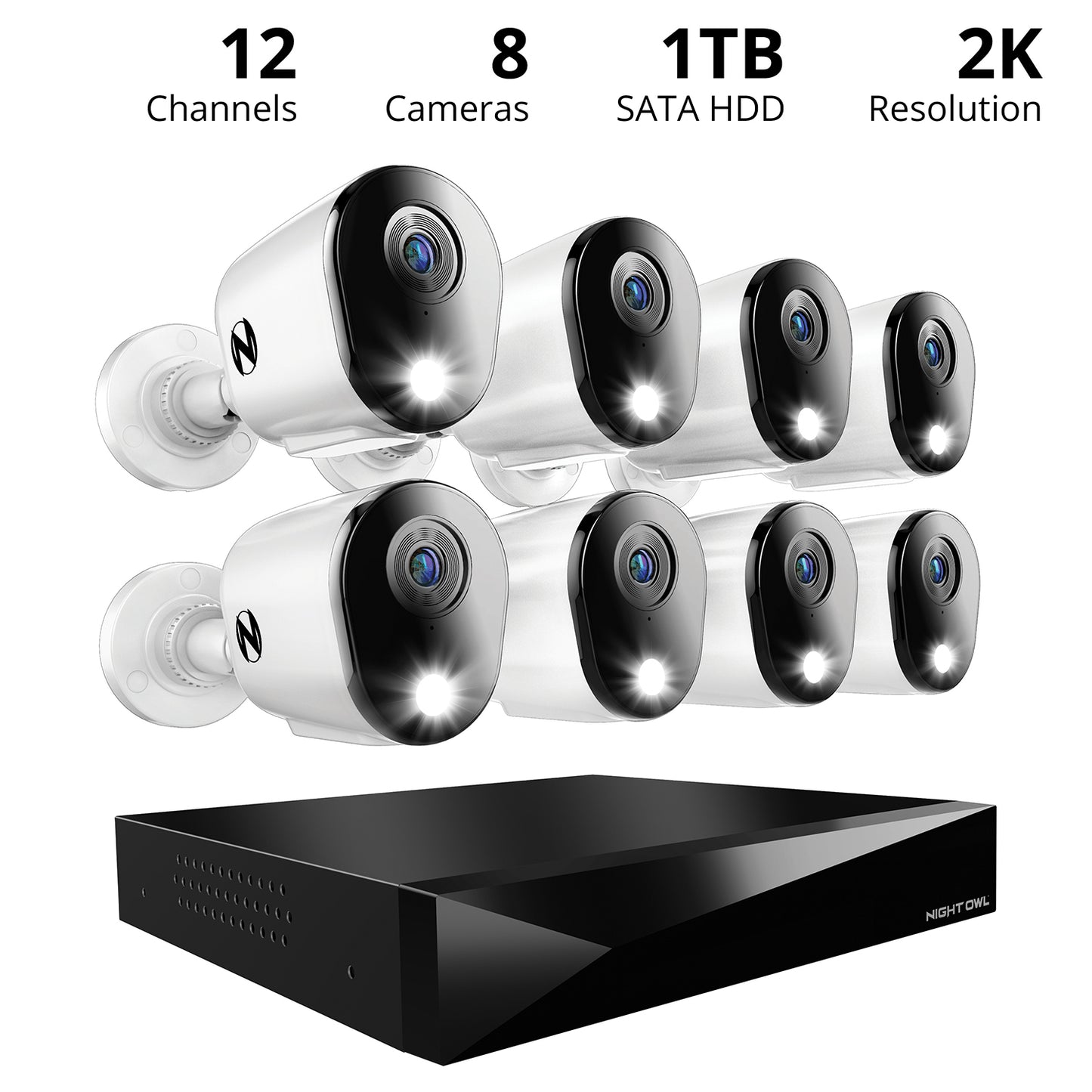 2-Way Audio 12 Channel DVR Security System with 1TB Hard Drive and 8 Wired 2K Deterrence Cameras