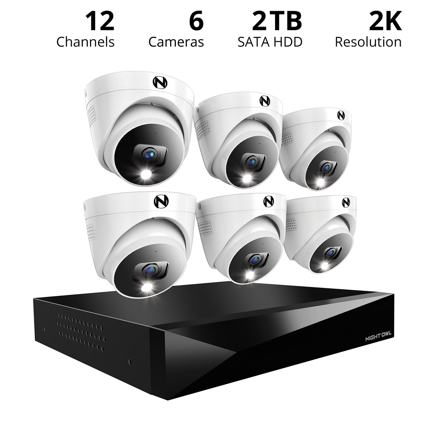 2-Way Audio 12 Channel DVR Security System with 2TB Hard Drive and 6 Wired 2K Deterrence Dome Cameras