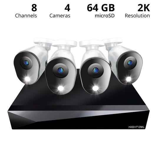 4 Channel 2K DVR with 4 Wired 2K Cameras and 64GB MicroSD Card Expandable up to 4 Additional Wi-Fi Cameras