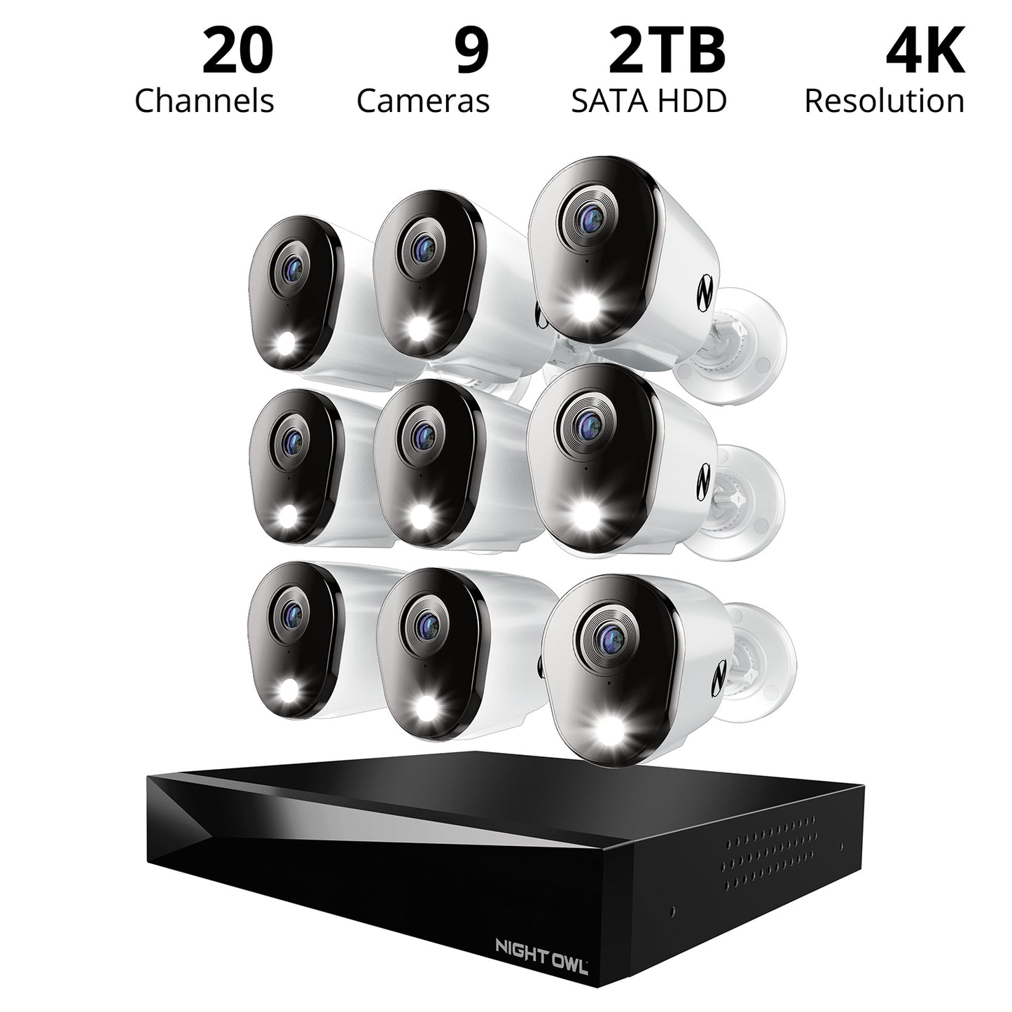 2-Way Audio 20 Channel DVR Security System with 2TB Hard Drive and 9 Wired 4K Deterrence Cameras