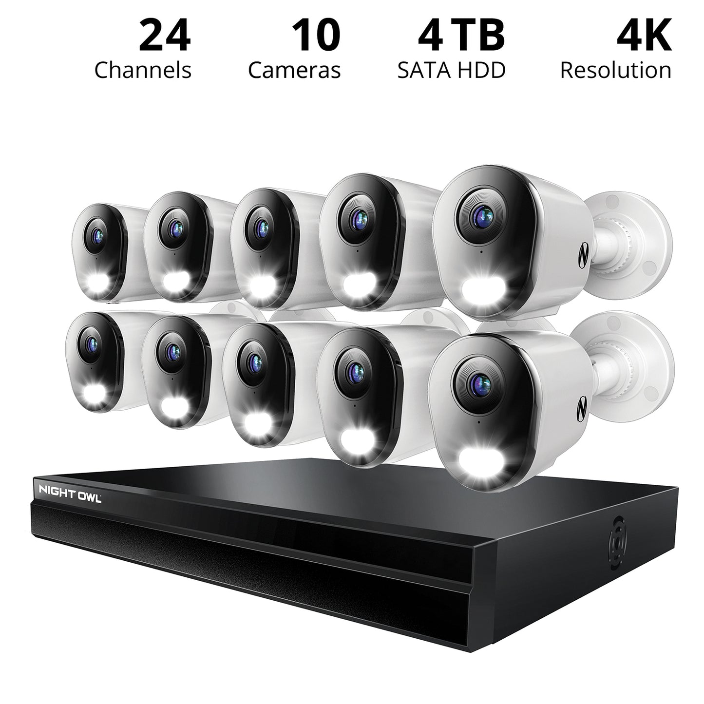 Power over Ethernet 24 Channel NVR Security System with 4TB Hard Drive and 10 Wired IP 4K Deterrence Cameras