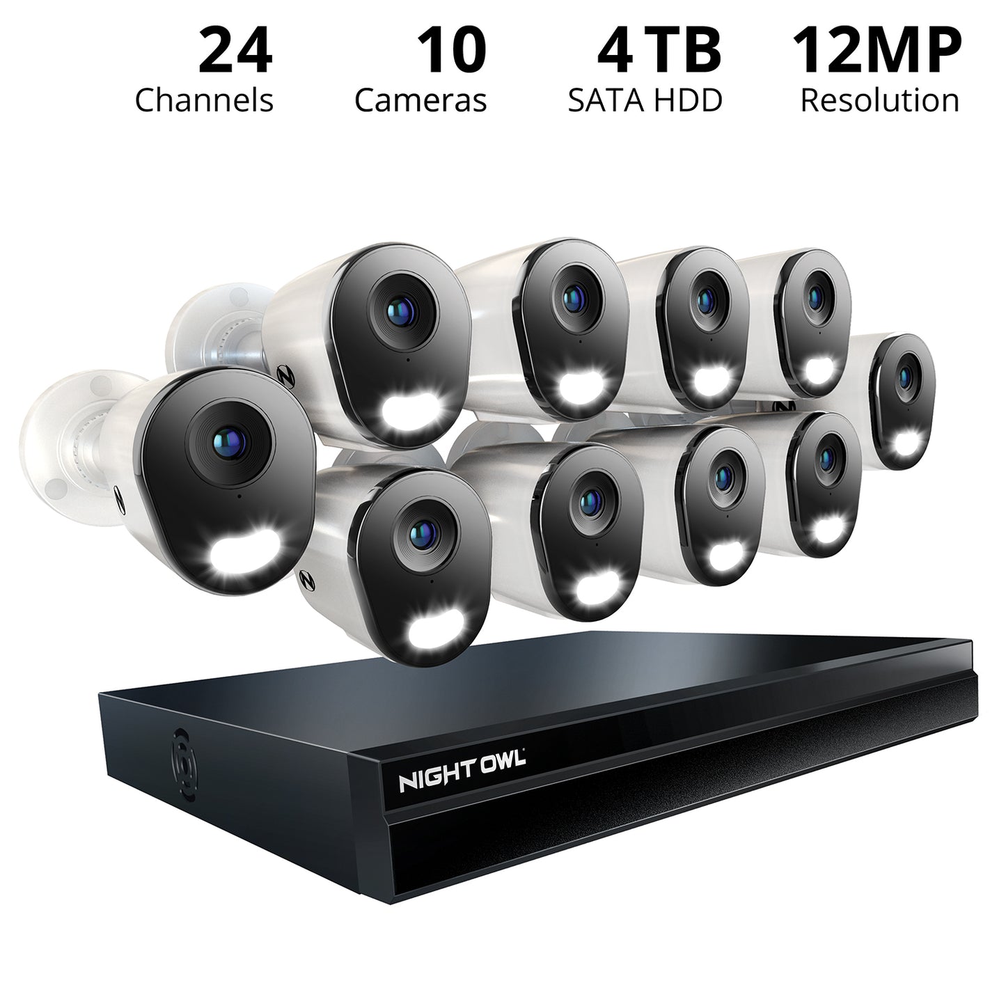 Power over Ethernet 24 Channel 4K+ NVR Security System with 4TB Hard Drive and 10 Wired IP 4K+ Deterrence Cameras with 2-Way Audio