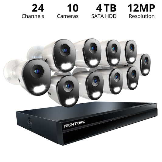 Power over Ethernet 24 Channel 4K+ NVR Security System with 4TB Hard Drive and 10 Wired IP 4K+ Deterrence Cameras with 2-Way Audio
