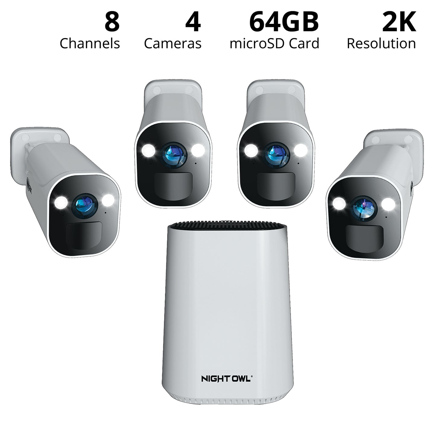 Refurbished Expandable Wi-Fi Security Hub with 64GB microSD Card and 4 Wire Free 2K Deterrence Cameras