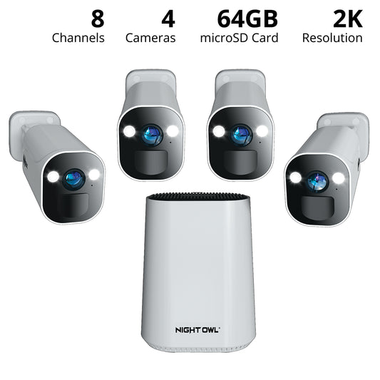 Expandable Wi-Fi Security Hub with 64GB microSD Card and 4 Wire Free 2K Deterrence Cameras