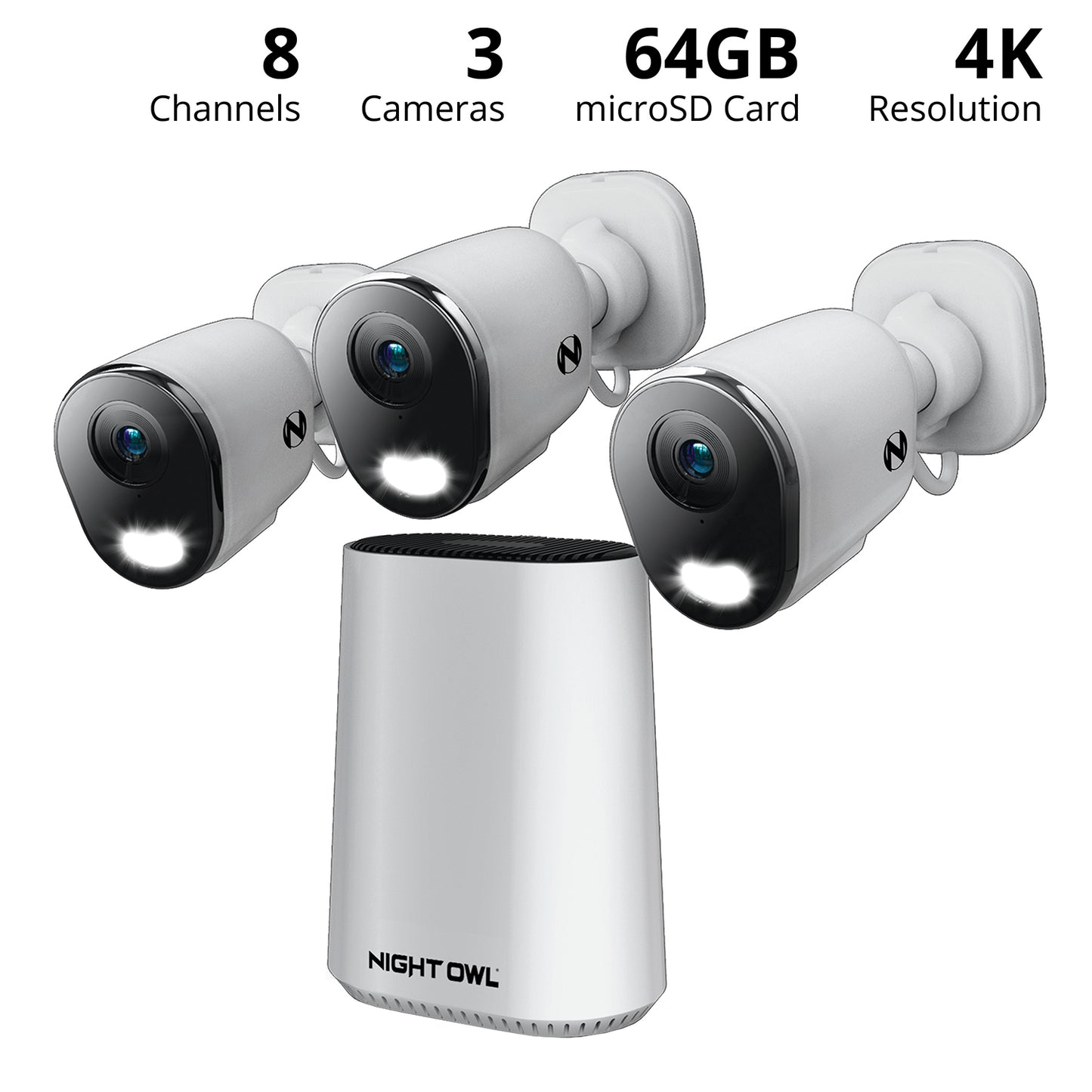 Expandable Wi-Fi Security Hub with 64GB microSD Card and 3 Plug-In Wireless 4K Deterrence Cameras
