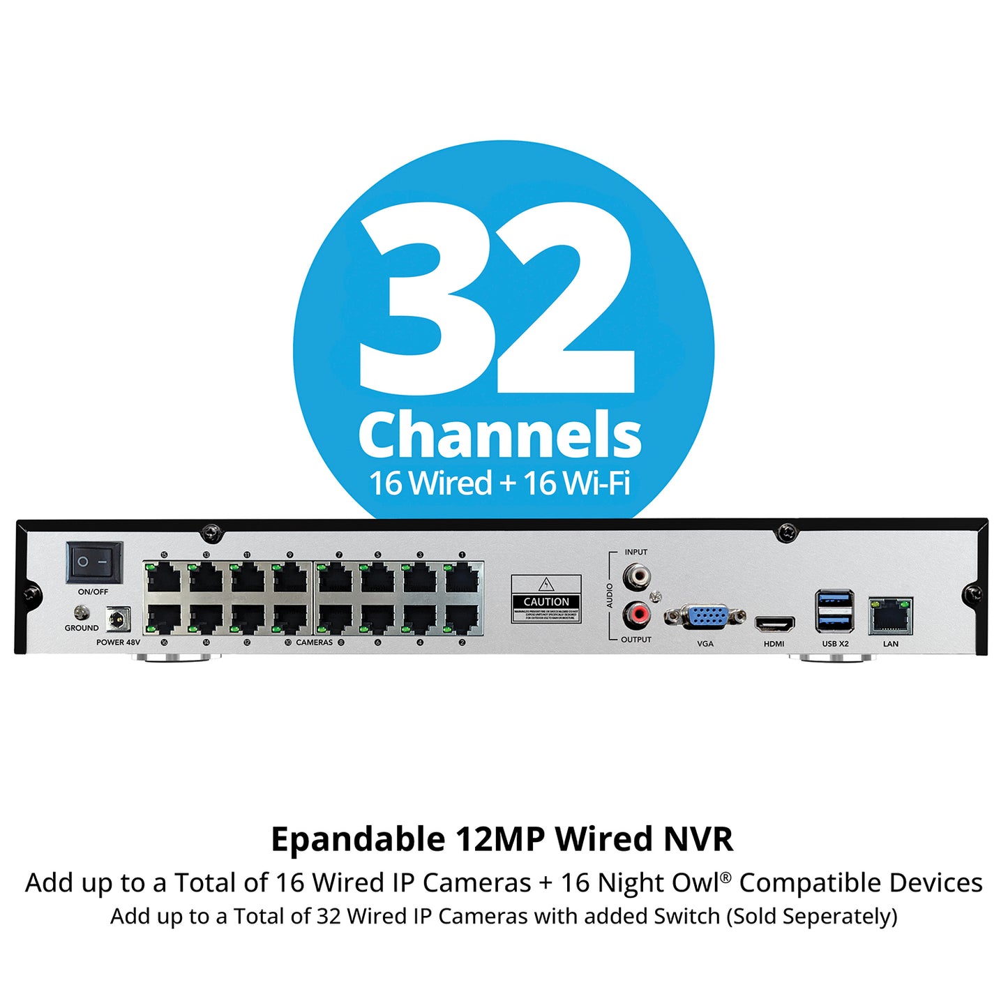 2-Way Audio 32 Channel 12MP NVR with 16TB HDD and 16 Wired IP 4K Deterrence Cameras - 8 Bullet 8 Dome