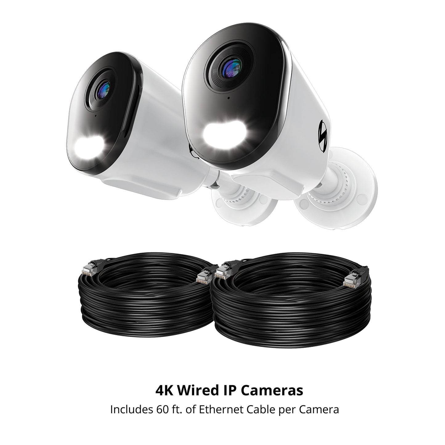 Add On Wired IP 4K Deterrence Cameras with 2-Way Audio - 2 Pack - White