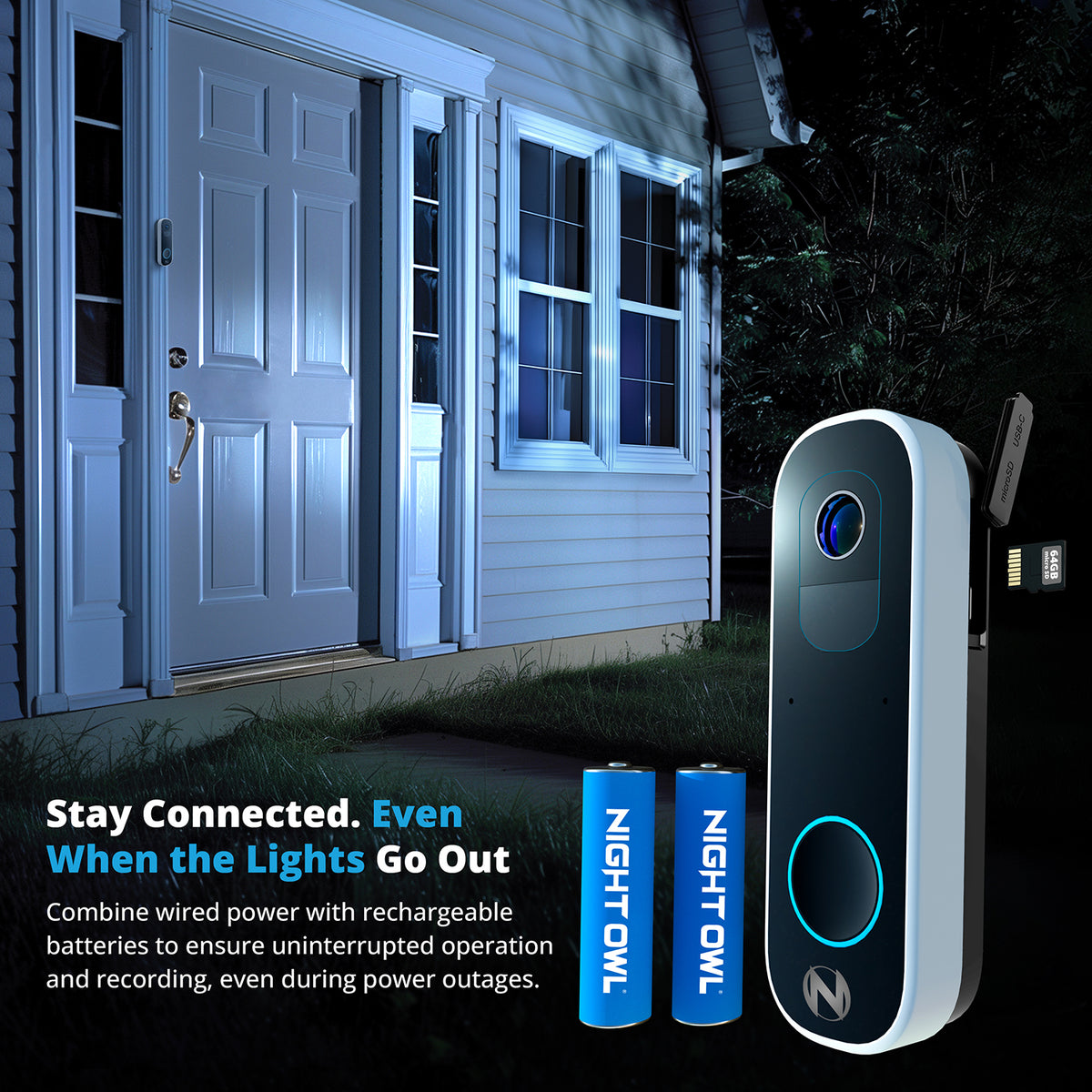 2K Battery Wi-Fi Smart Dual-Powered Video Doorbell - Black