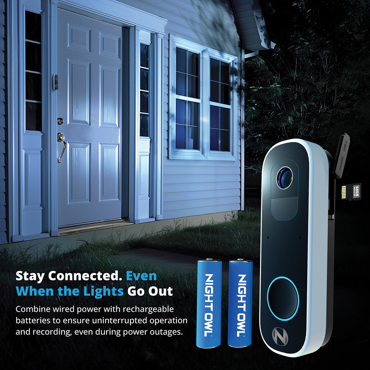 2K Wi-Fi Smart Dual-Powered Video Doorbell with Chime - Black
