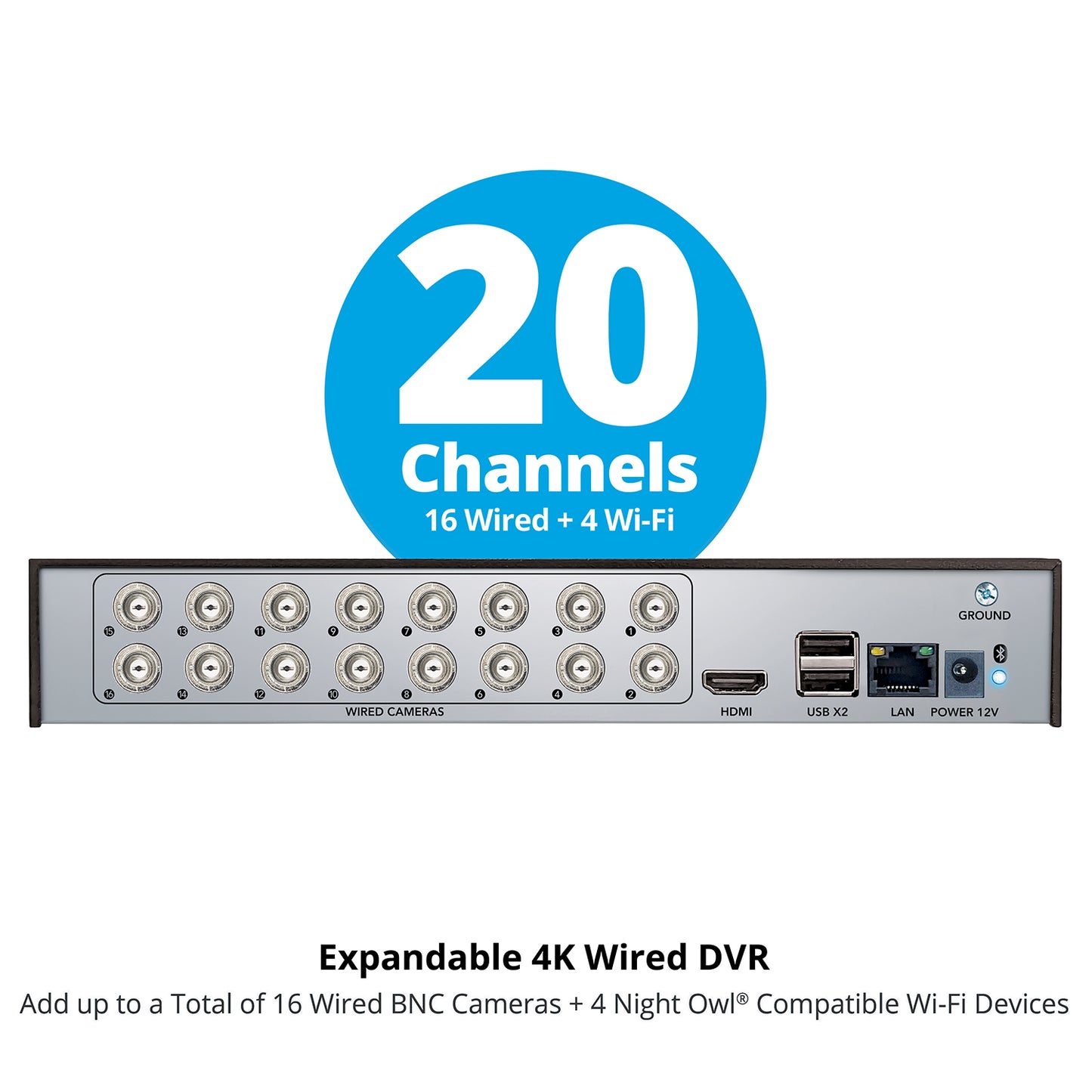 2-Way Audio 20 Channel 4K DVR with 2TB Hard Drive - Add up to 20 Total Devices
