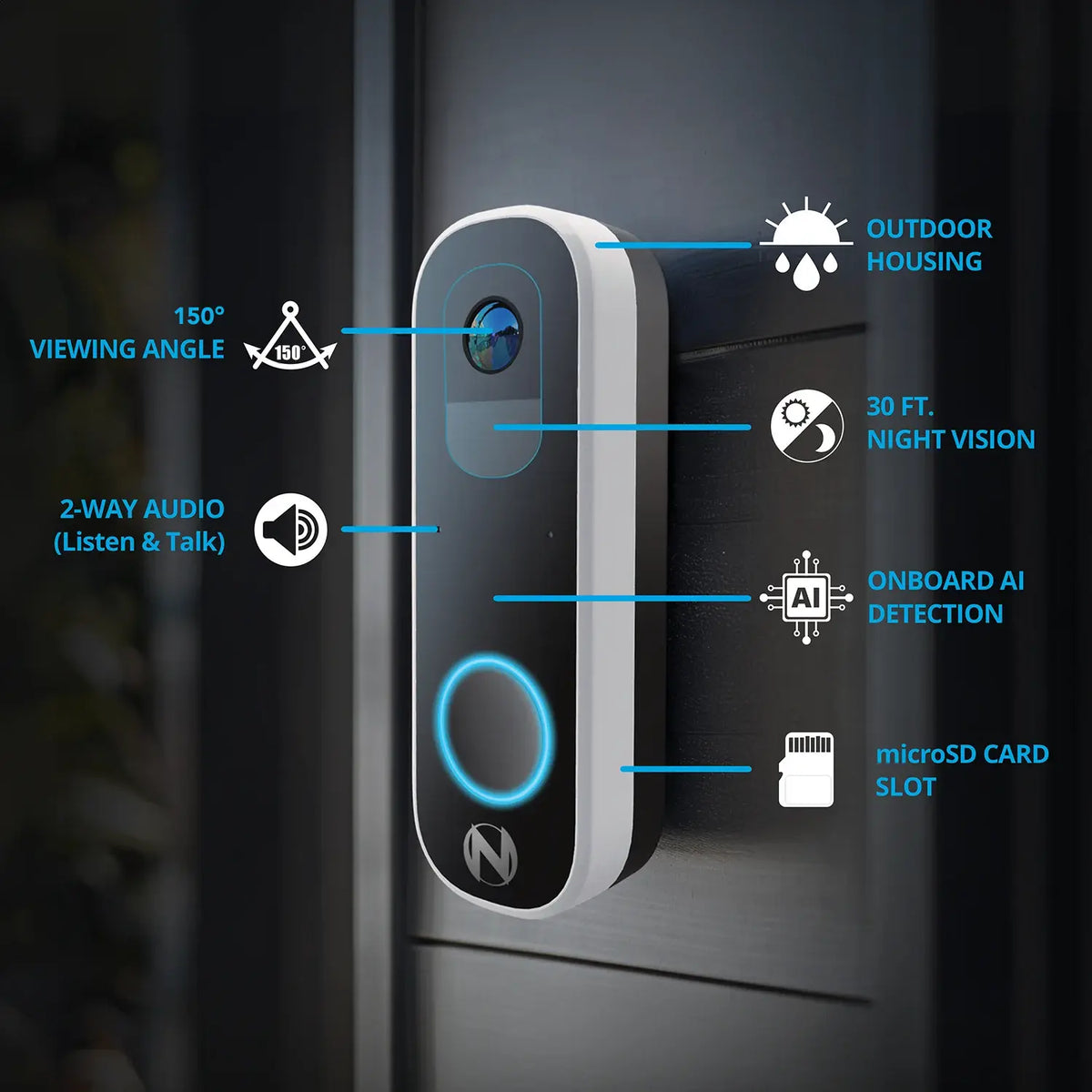 2K Battery Wi-Fi Smart Dual-Powered Video Doorbell - Black