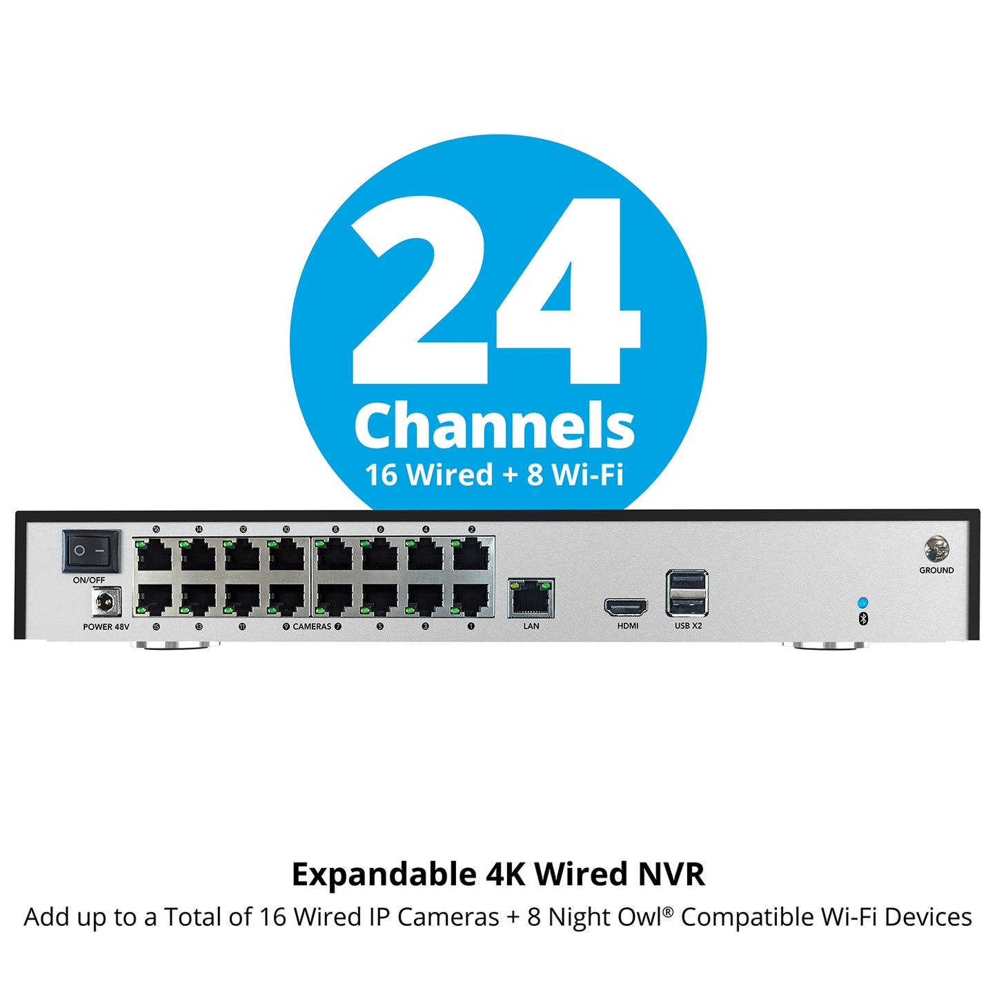 Power over Ethernet 24 Channel NVR Security System with 4TB Hard Drive and 11 Wired IP 4K Deterrence Dome Cameras