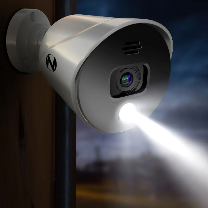 Security camera with spotlight on