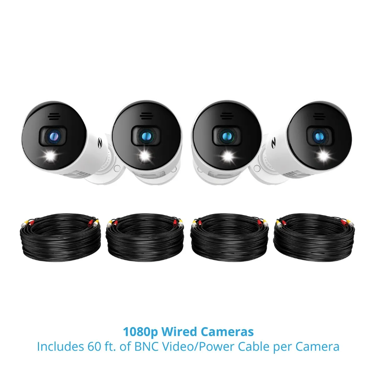 4 security cameras and 4 cables included