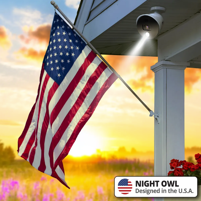American Flag and night owl security camera