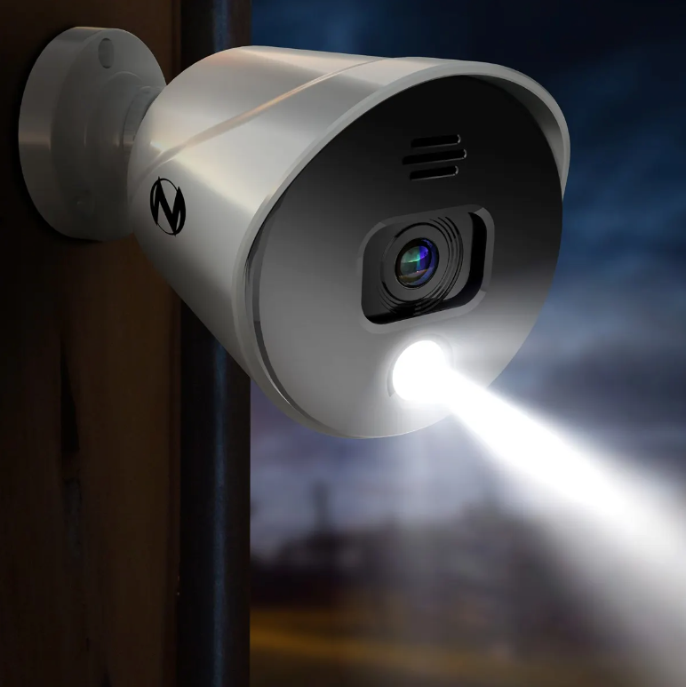 Security camera with spotlight on