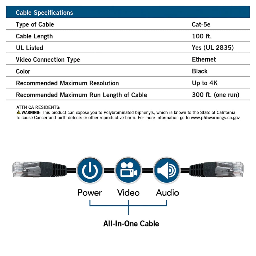 100 ft CAT5E UL Rated Ethernet Cable with RJ45 Coupler