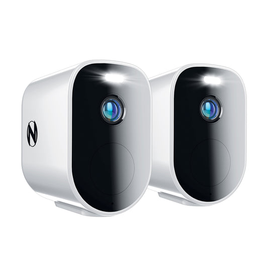 Wire Free (Battery) 2K Spotlight Mountable Cameras with 2-Way Audio and Audio Alerts and Sirens - 2 Pack - White