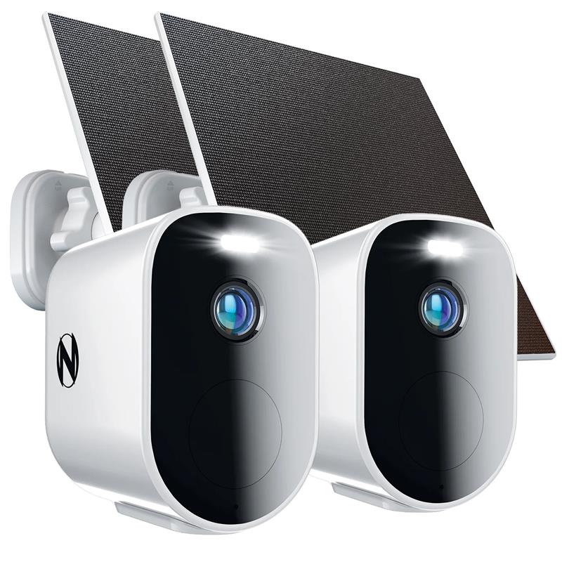 Wire Free (Battery) 2K Spotlight Mountable Cameras with 2-Way Audio, Alerts, and Siren + USB-C Solar Panel Chargers (2 pk)