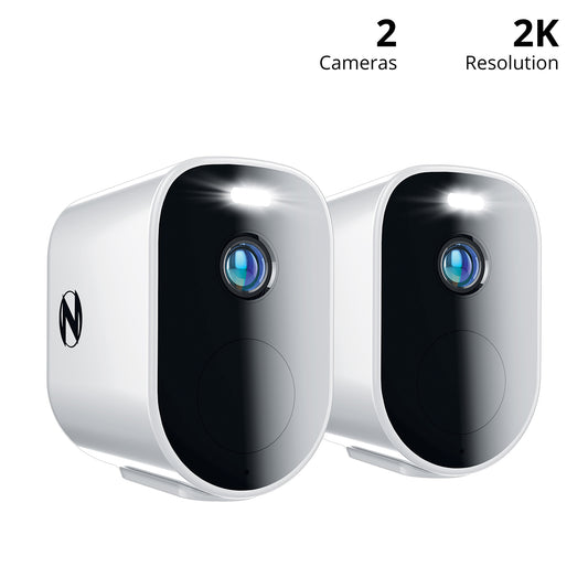 Wire Free (Battery) 2K Spotlight Mountable Cameras with 2-Way Audio and Audio Alerts and Sirens - 2 Pack - White