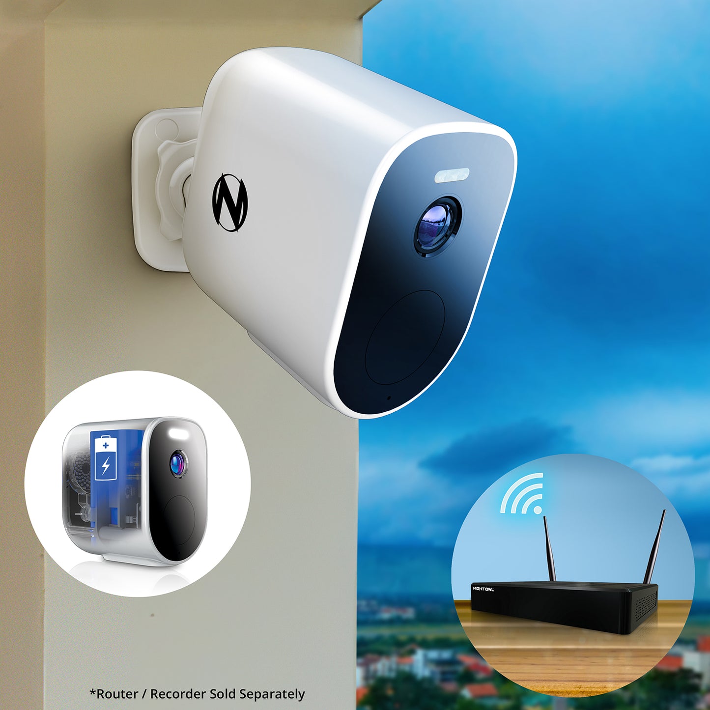Refurbished Wire Free (Battery) 2K Spotlight Cameras with 2-Way Audio and Audio Alerts and Sirens - 2 Pack - White