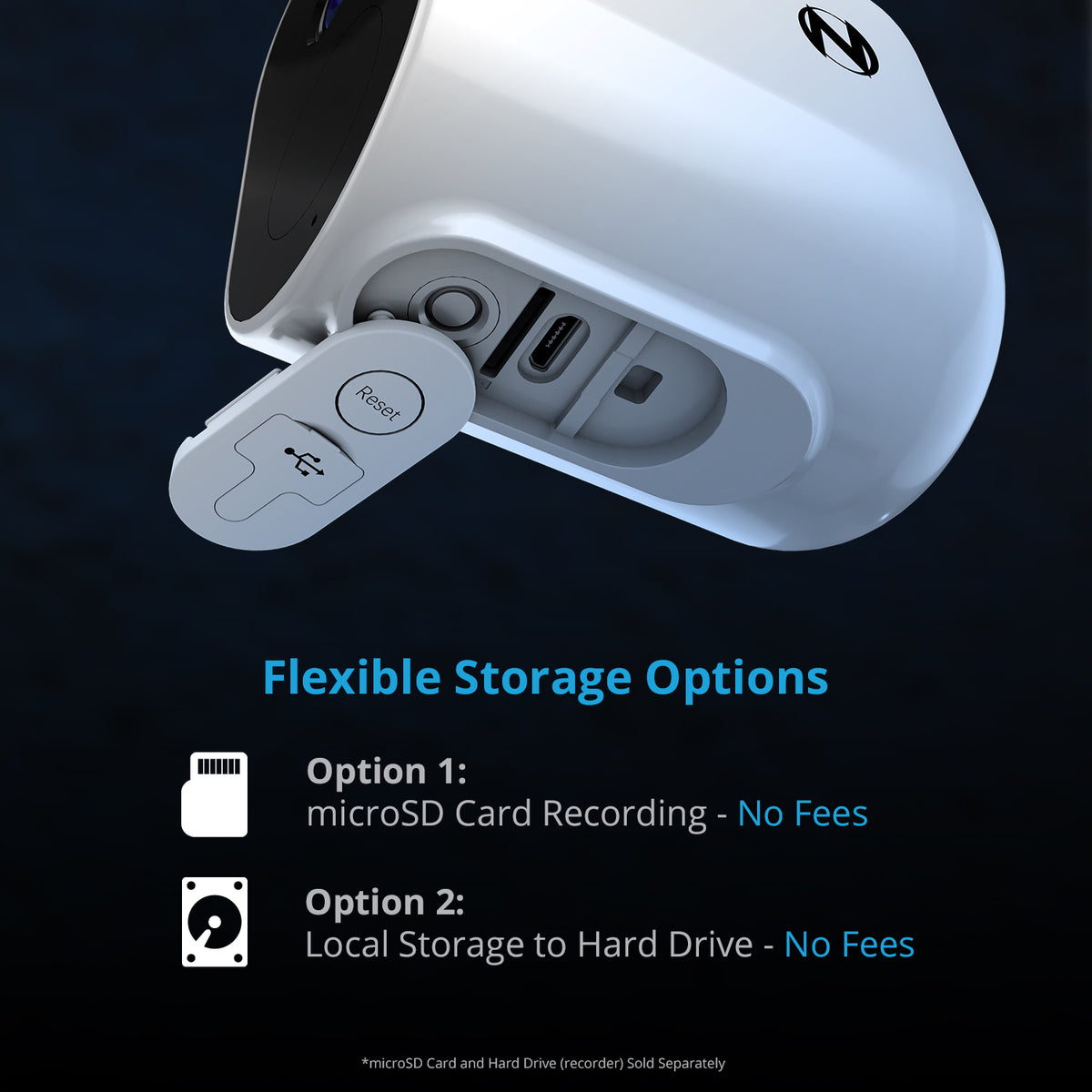 Product with flexible storage options on a dark background