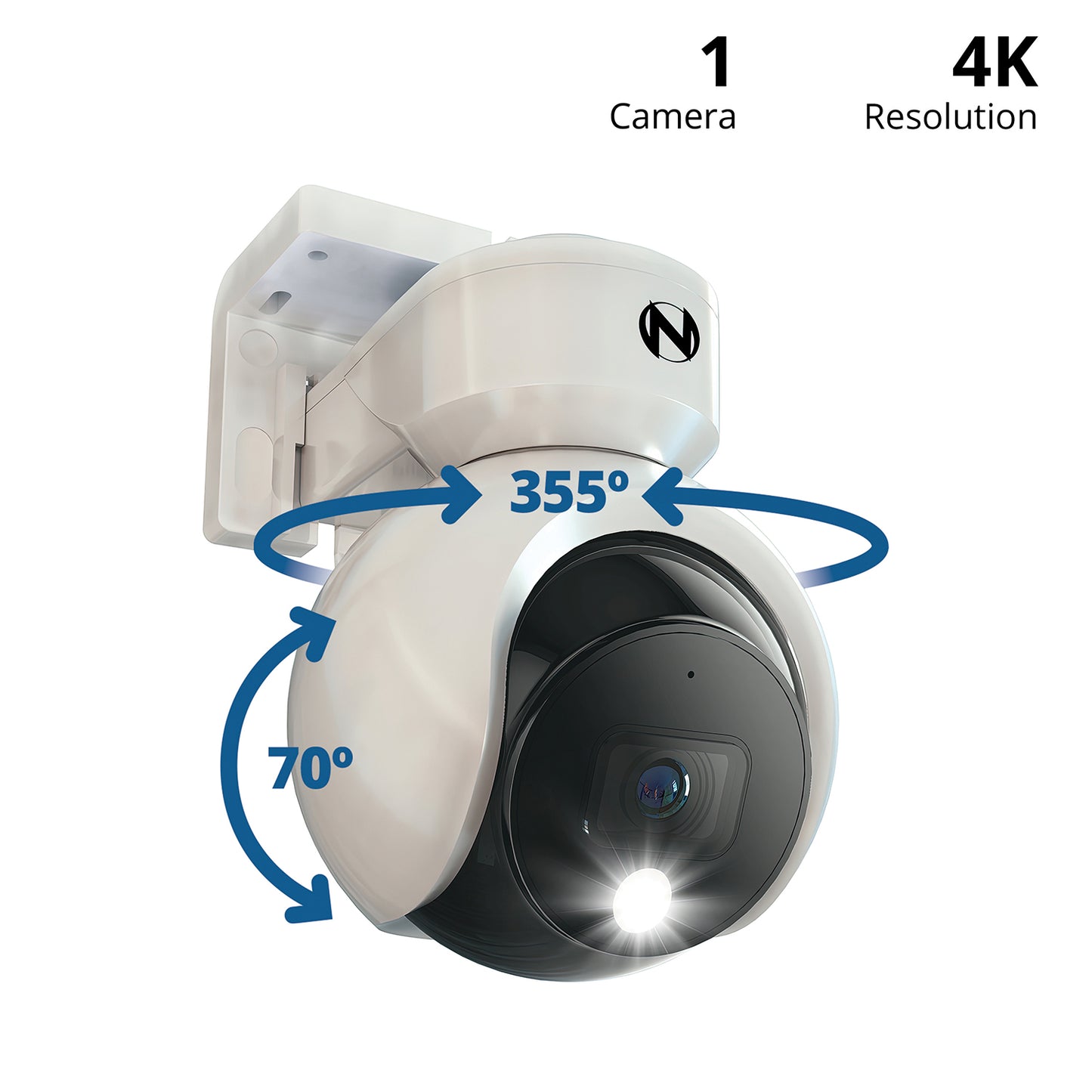 Add On Wired Spotlight Pan and Tilt 4K Deterrence Camera with 2-Way Audio - White