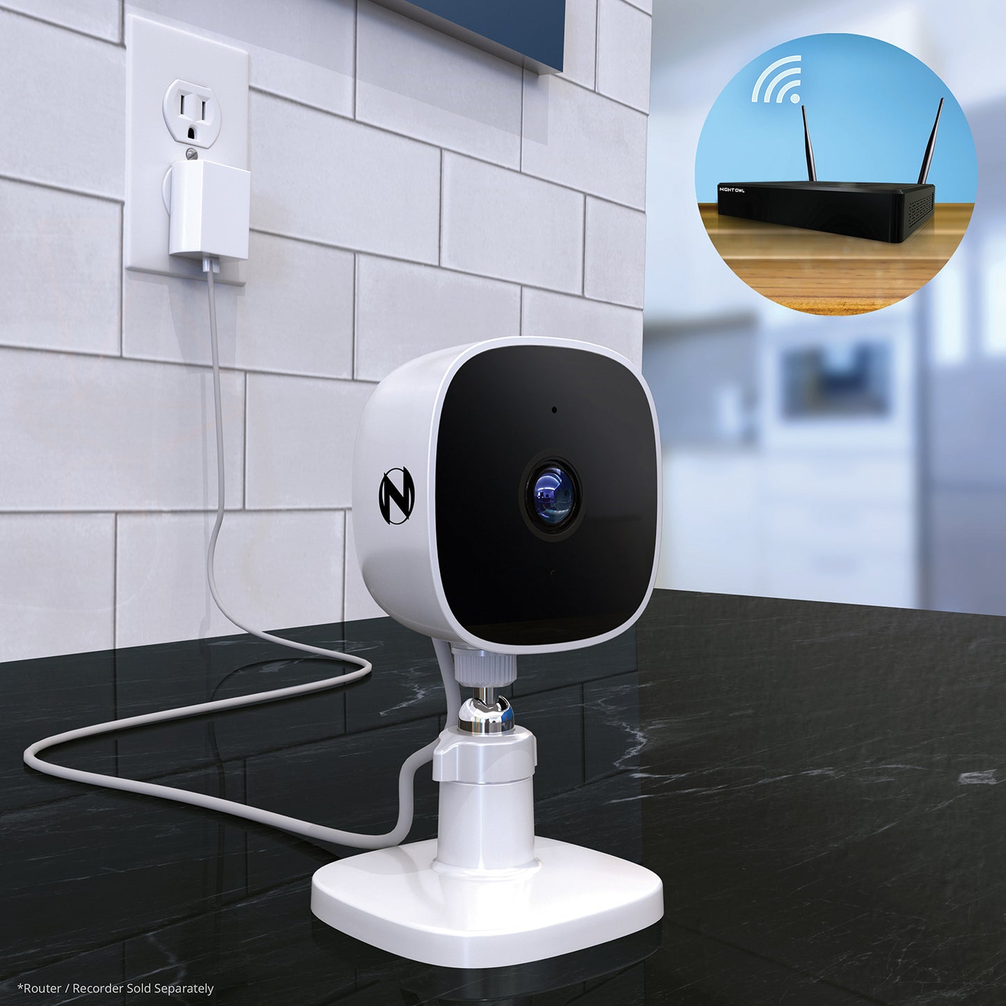 Indoor Wi-Fi IP Plug In 1080p Deterrence Camera with 2-Way Audio - White