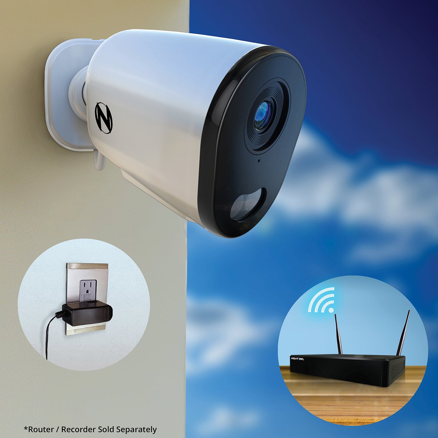 Wi-Fi IP Plug In 2K HD Deterrence Camera with 2-Way Audio and Audio Alerts and Siren - White