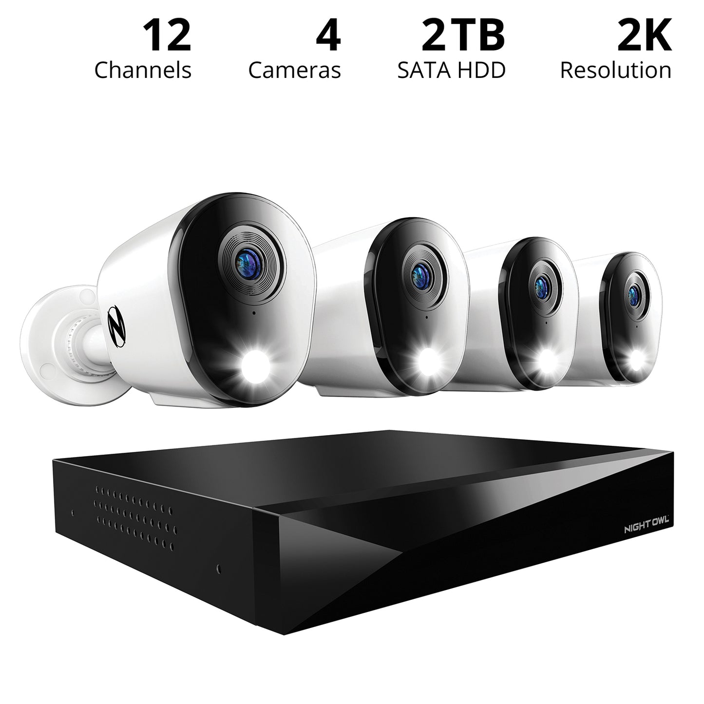 2-Way Audio 12 Channel DVR Security System with 2TB Hard Drive and 4 Wired 2K Deterrence Cameras